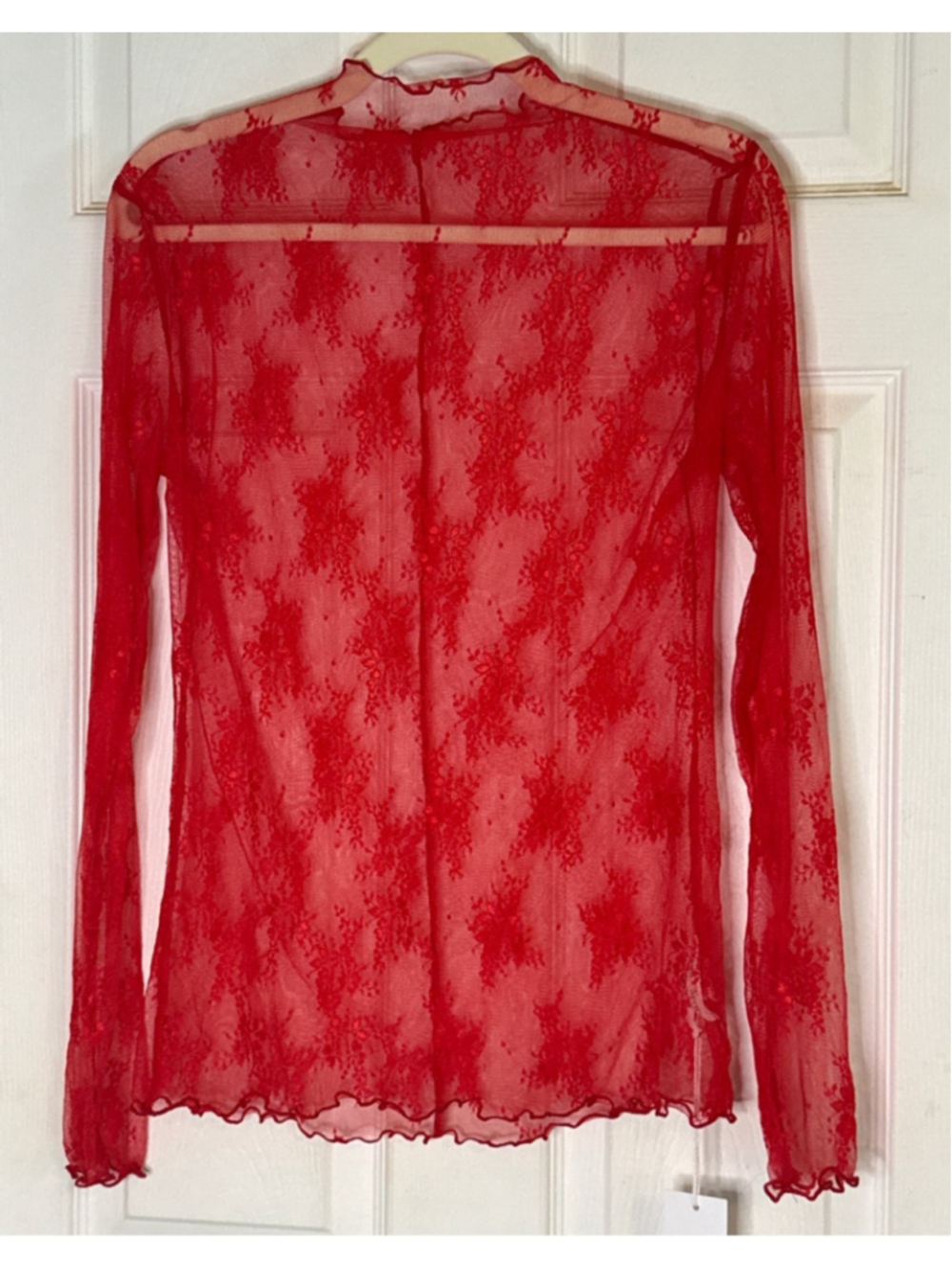 Sewn + Seen Red Lace Long Sleeve Tee Size L